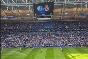 皇马对阵沙尔克友谊赛，樊振东亲临现场观战：hala madrid