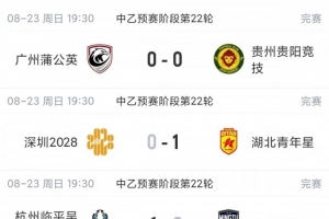 中乙综述：预赛全部结束！争冠组8席出炉：贵阳竞技、泰山B队领衔